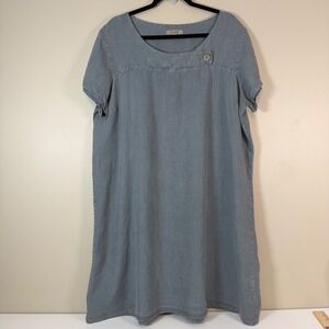 FLAX Women's LG Blue/Gray Linen Tunic Dress Button Accent Lagenlook Minamalist